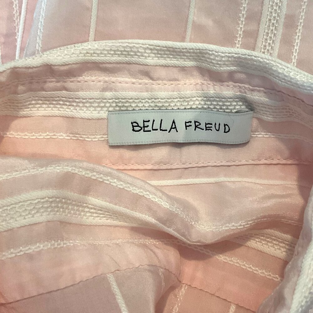 Bella Freud Button Down Shirt Pink Striped Scalloped Collar Cuffs Size 8 Preppy - Picture 11 of 12